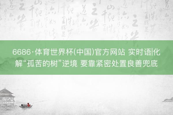 6686·体育世界杯(中国)官方网站 实时语|化解“孤苦的树”逆境 要靠紧密处置良善兜底